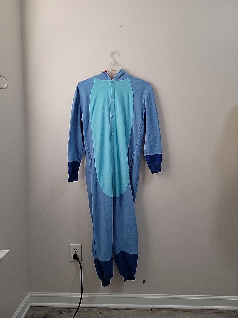 Disney Stitch Adult Size M Blue 1 pc Union Suit Button Up Long Pajama Sleepwear